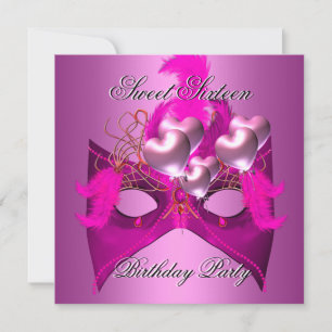 Invitation Sweet 16 Anniversaire Fête Pink Masque Ballons