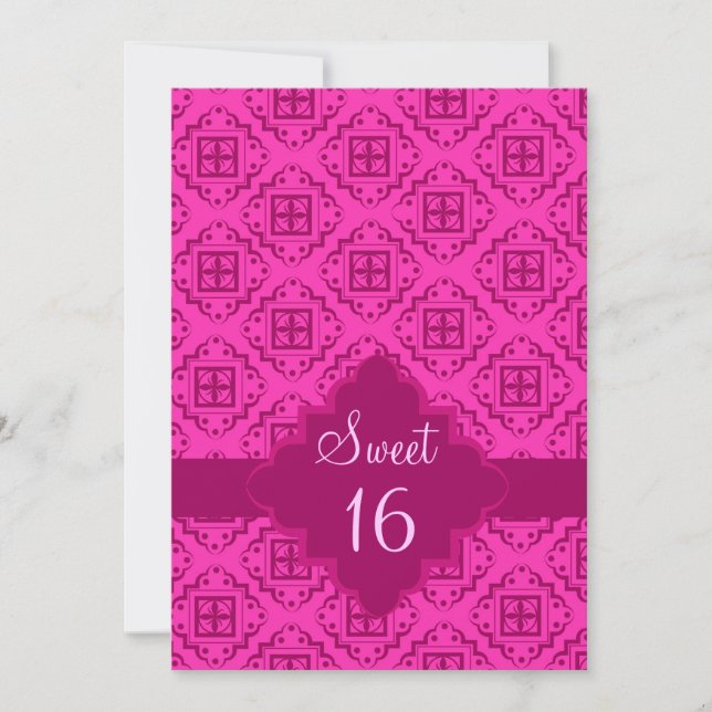 Invitation Sweet 16 Anniversaire fête rose Arabesque (Devant)