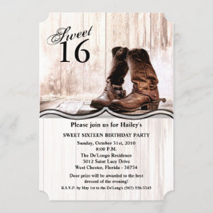 Invitation Sweet 16 Anniversaire Inviteboots pays Weste rusti