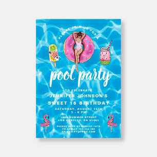 Invitation Sweet 16 Anniversaire Jolie Piscine Rose été fête