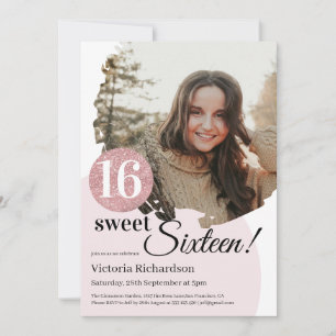 Invitation Sweet 16 Anniversaire Parties scintillant rose mod