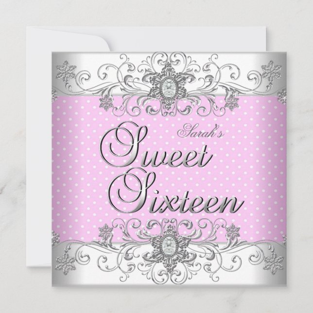 Invitation Sweet 16 Anniversaire Pois blancs roses (Devant)