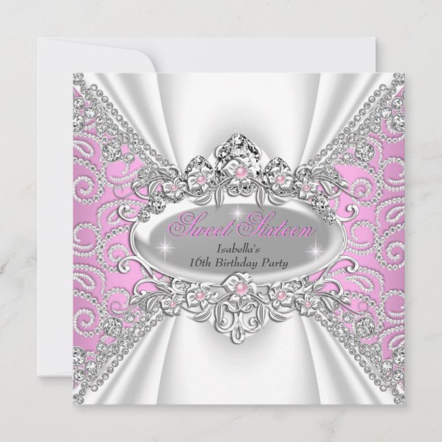 Invitation Sweet 16 Anniversaire Princesse Diamants Roses Tia (Devant)