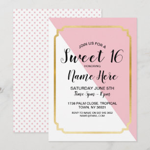 Invitation Sweet 16 Anniversaire Soirée Pink Gold Elegant Dot