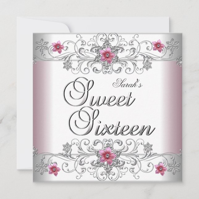 Invitation Sweet 16 Anniversaire Soirée Rose Diamant Blanc (Devant)