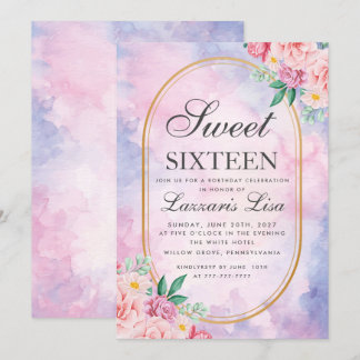 Invitation Sweet 16 Aquarelle rose & blanc Floral Anniversair