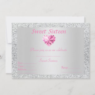 Invitation Sweet 16 argent brillant diamant rose