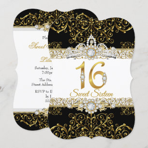 Invitation Sweet 16 Black Gold Diamond Glamor Anniversaire