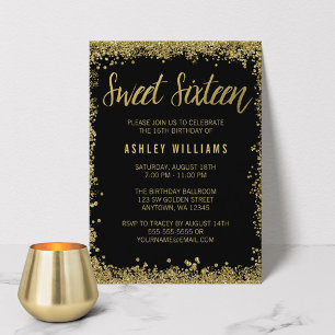Invitation Sweet 16 Black Gold Parties scintillant Anniversai