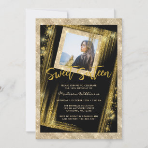 Invitation Sweet 16 Black Gold Sparkle Parties scintillant ph