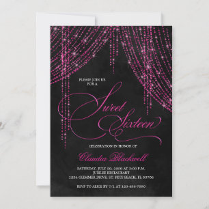Invitation Sweet 16 Black Hot rose Parties scintillant Annive