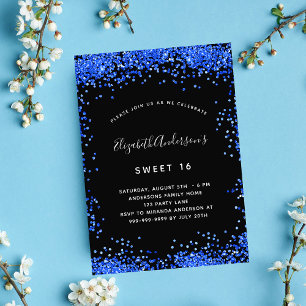 Invitation Sweet 16 black royal blue sparkles luxury