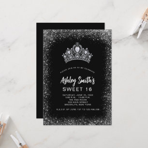 Invitation Sweet 16 Black Silver Parties scintillant Diamond 