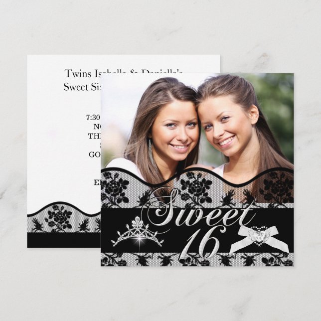 Invitation Sweet 16 Black Twins Sweet sixteen photo (Devant / Derrière)