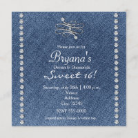 Invitation Sweet 16 Bling Emblème Diamants Denim