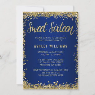 Invitation Sweet 16 Blue Gold Parties scintillant Anniversair
