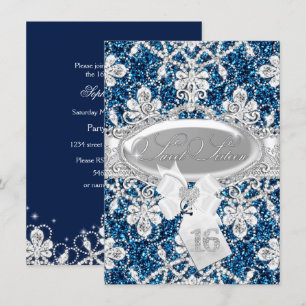 Invitation Sweet 16 Blue Sparkle Diamond & Paillet