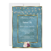 Sweet 16 Blue Turquoise Gold Fairy Lights Roses