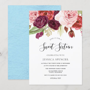 Invitation Sweet 16 Blush et Bourgogne Bleu Ciel