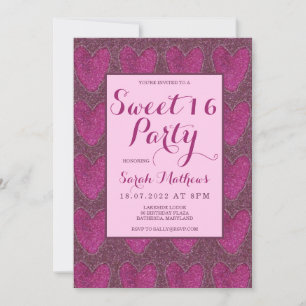 Invitation Sweet 16 Blush rose et parties scintillant Magenta