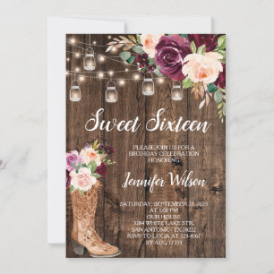 Invitation Sweet 16 Boho Rustique Floral Lights Invitati
