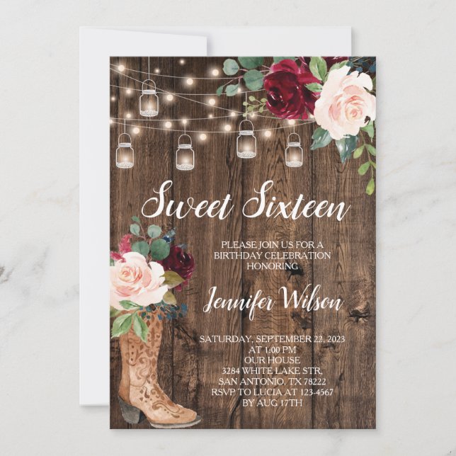 Invitation Sweet 16 Boho Rustique Floral Lights Invitati (Devant)