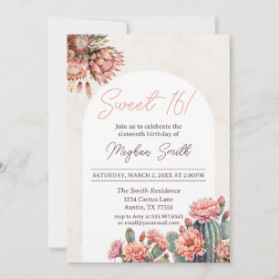 Invitation Sweet 16 Cactus Boho Pampas Arch Anniversaire Invi