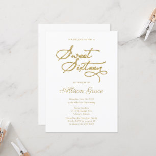 Invitation Sweet 16 Calligraphie Dorée Élégante