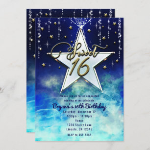 Invitation Sweet 16 Celestial Clouds & Gold Stars Party