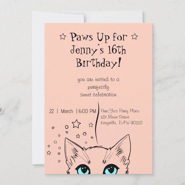 Invitation Sweet 16 Chat-Theme Anniversaire (Devant)
