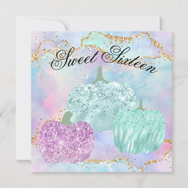 Invitation Sweet 16 Citrouille de fête Pastel Parties scintil (Devant)