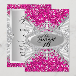 Invitation Sweet 16 Couronne Pink Glitter & Diaman