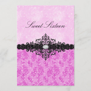 Invitation Sweet 16 Damask Paillettes Rose