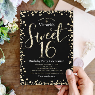 Invitation Sweet 16 Drive By Chic Black Gold Parties scintill