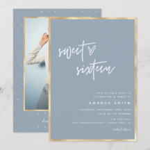 Sweet 16 Écriture Moderne Or Poussière Bleu Annive