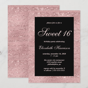 Invitation Sweet 16 Elégant Rose Gold Black fête d'anniversai