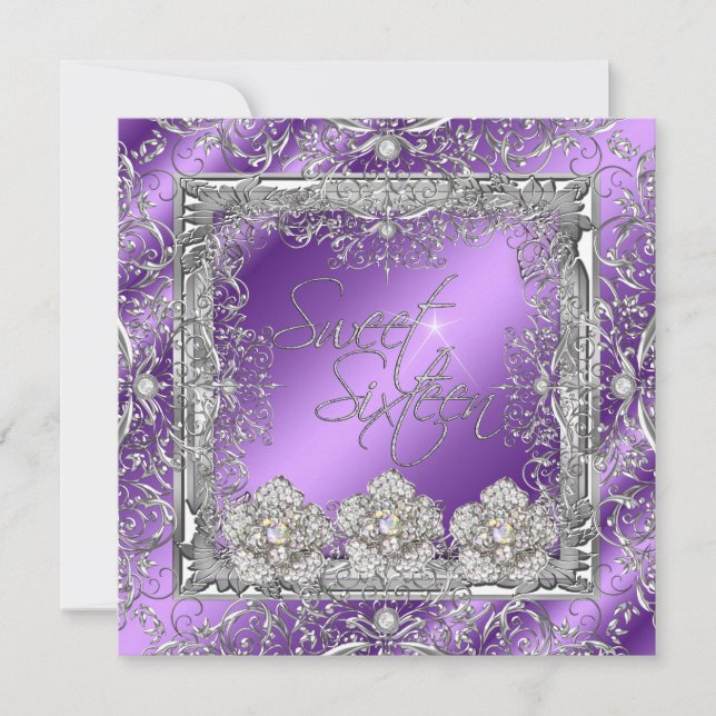 Invitation Sweet 16 Elégante Purple Silver 16e fête d'anniver (Devant)