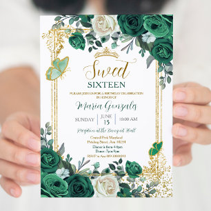 Invitation Sweet 16 Emerald Green Butterfly Anniversaire