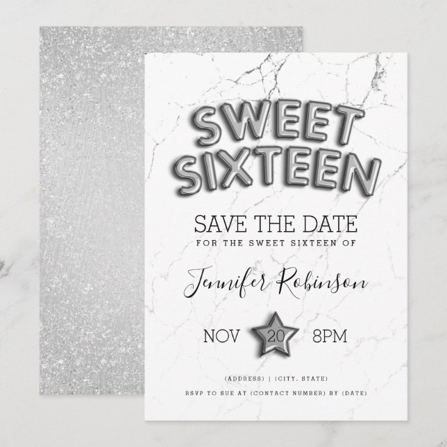 Invitation Sweet 16 Enregistrer La Date Parties scintillant B (Devant / Derrière)
