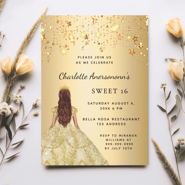 Invitation Sweet 16 étoiles de robe or (Créateur téléchargé)