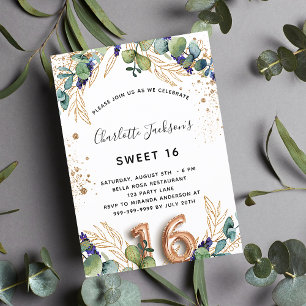 Invitation Sweet 16 eucalyptus verdure parties scintillant lu