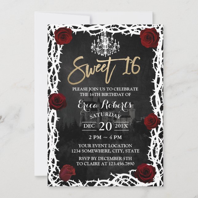 Invitation Sweet 16 Fairytale Castle Rose & Thorn Anniversair (Devant)