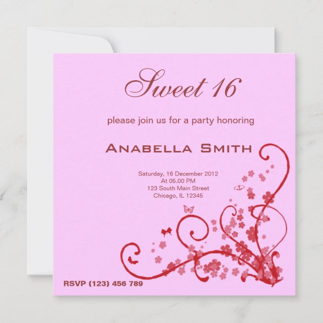 Invitation Sweet 16 fête d'anniversaire (Devant)