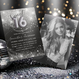 Invitation Sweet 16 Fête d'anniversaire Argent Paillettes & N