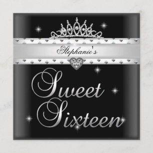 Invitation Sweet 16 fête d'anniversaire Noir Blanc Tiara