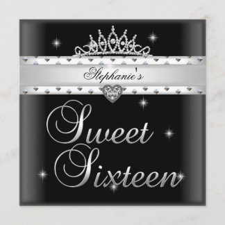 Invitation Sweet 16 fête d'anniversaire Noir Blanc Tiara