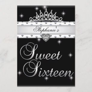 Invitation Sweet 16 fête d'anniversaire Noir Blanc Tiara Pers