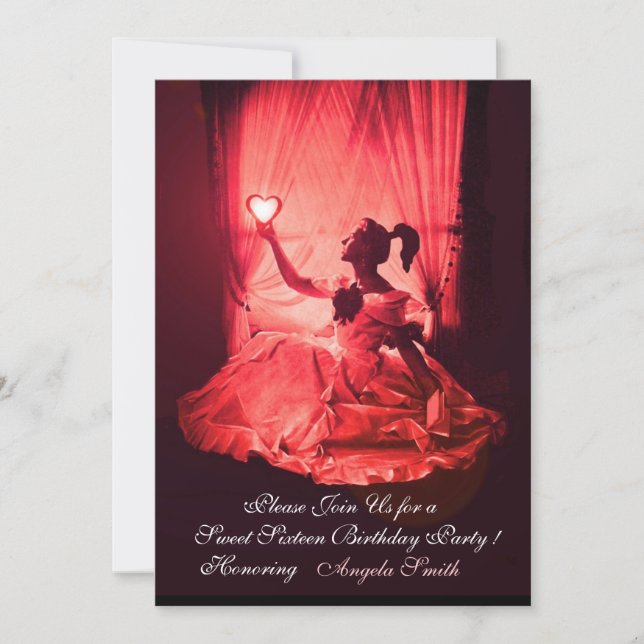 INVITATION SWEET 16 FÊTE D'ANNIVERSAIRE ROUGE BLACK DAMASK (Devant)