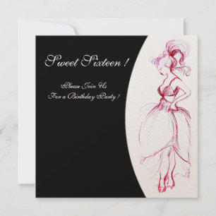Invitation SWEET 16 FÊTE D'ANNIVERSAIRE Rouge Rose Noir Blanc
