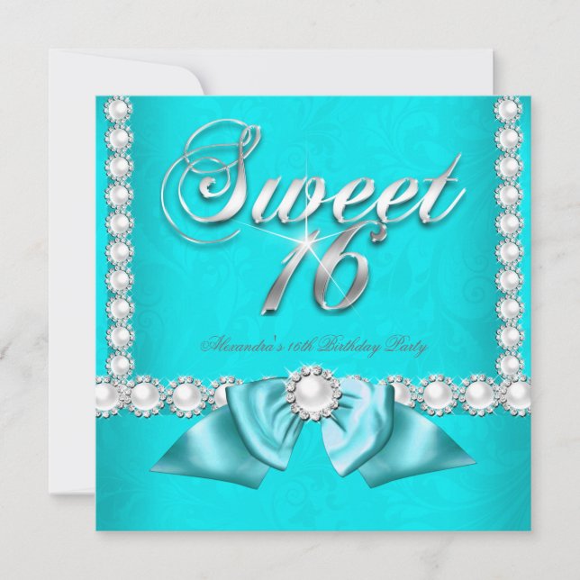 Invitation Sweet 16 fête d'anniversaire Turquoise Blue Aqua P (Devant)